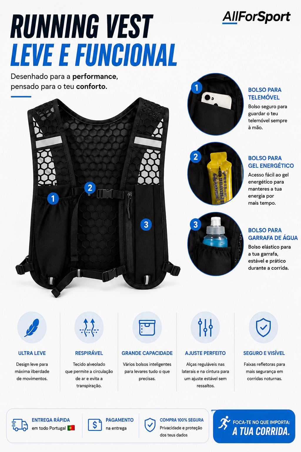Colete de Corrida Leve e Ajustável – Running Vest