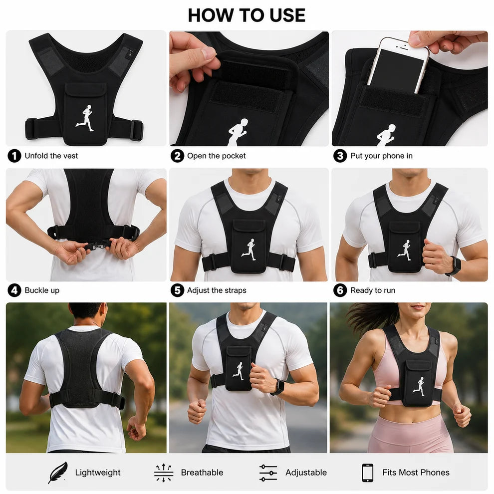 Colete de Corrida Leve com Bolsa para Telemóvel