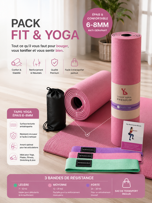 Pack Fit & Yoga — Tapis Premium 6-8mm + 3 Bandes Résistance