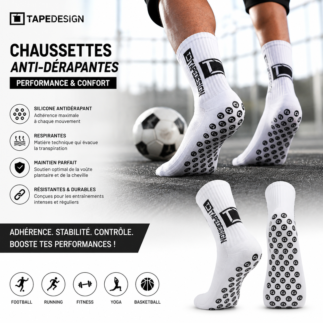 Meias antiderrapantes esportivas premium – Silicone Grip