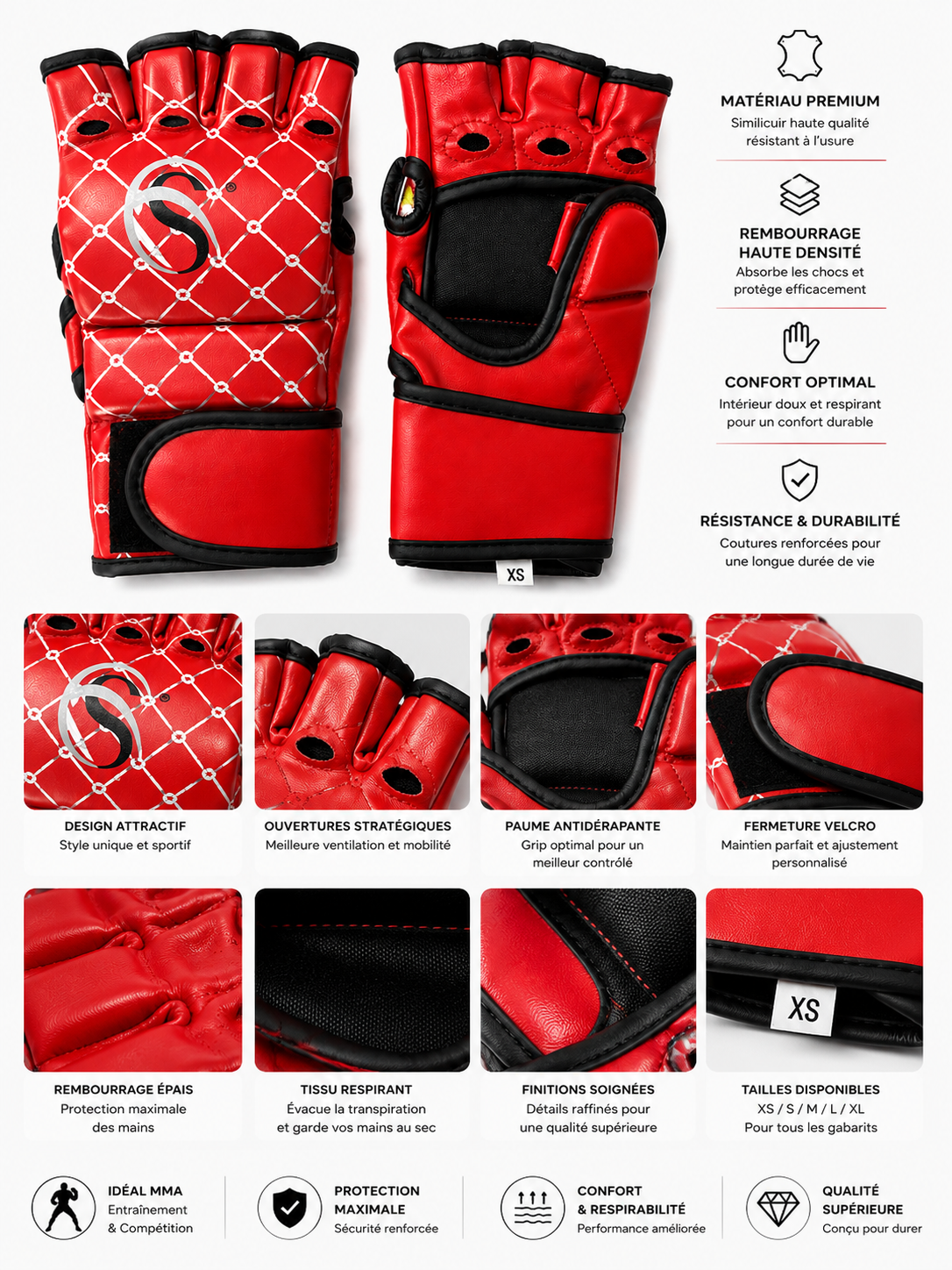 Luvas de MMA Pro Combat Vermelhas