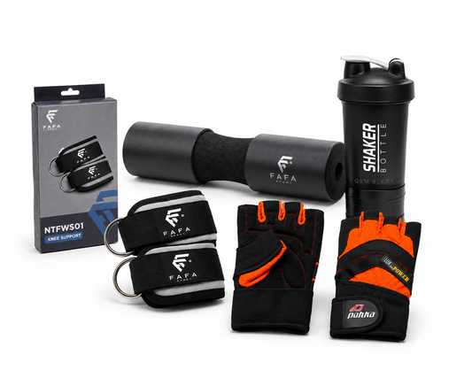 Pack Musculation Pro 4 en 1 – Shaker + Foam Roller + Gants + Sangle FAFA